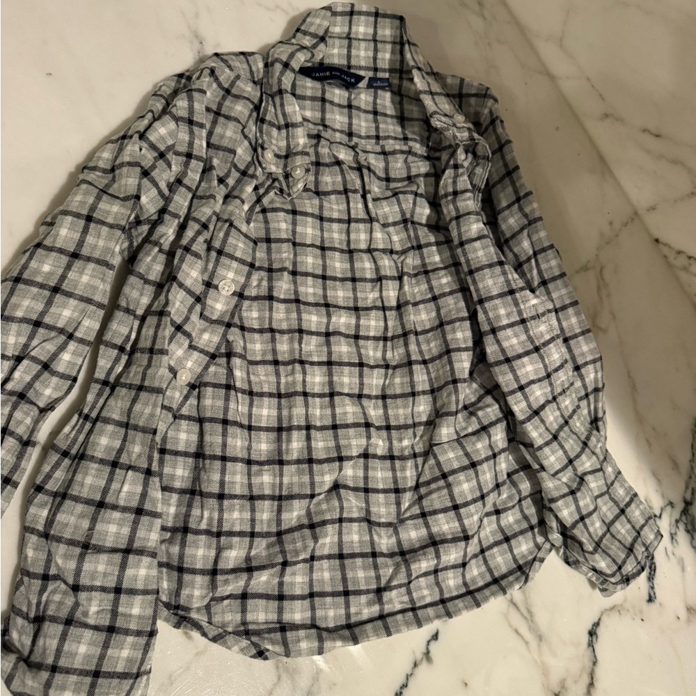 Janie and Jack Gray Plaid Button Down Shirt